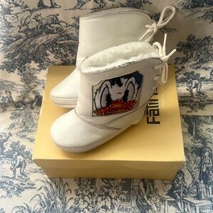 BABY BOOTS CREAZIONI ITALY WHITE LEATHER W/ DONALD DUCK